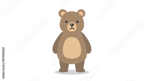 Cute cartoon brown bear standing on white background.
