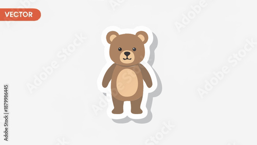 Cute cartoon brown teddy bear standing illustration.