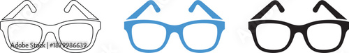 Collection of stylish eyeglasses icons in various colors and designs