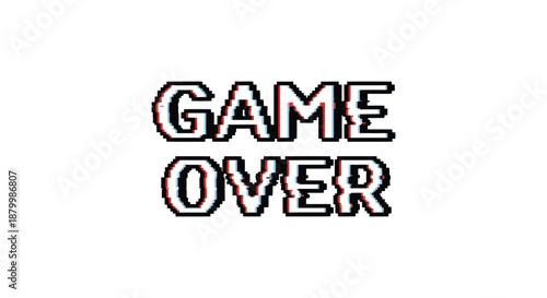 The image displays the phrase game over in bold distorted red and black lettering presenting a stark visual statement silhouette