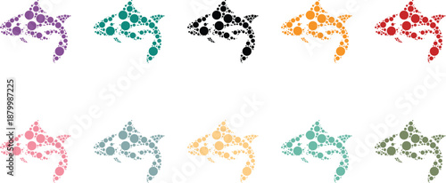 Shark silhouette made of colorful circles, Ocean predator mosaic dot illustration
