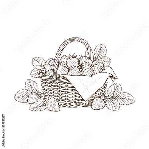 Fresh strawberries in a wicker basket