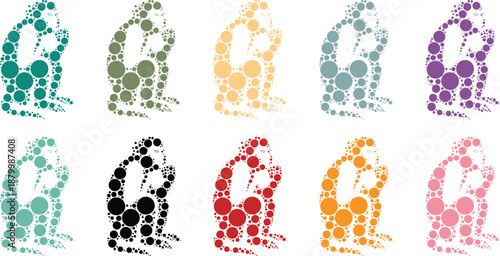 Sitting animals composed of colorful circles, Animal silhouettes in playful circle mosaic style