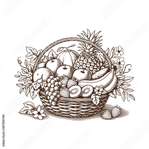 Fresh fruits in a wicker basket