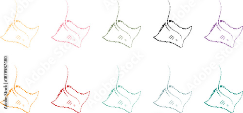 Stingray silhouette composed of colorful circles, Ray fish dot art marine silhouette
