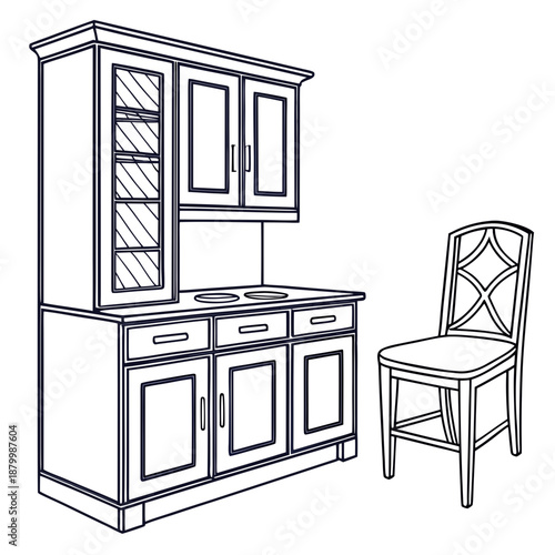 Classic kitchen cabinet with chair