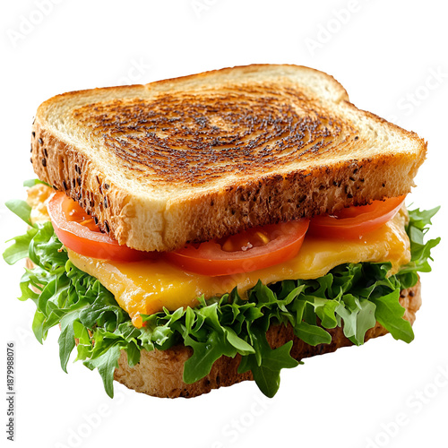 Toasted cheese sandwich with lettuce and tomato