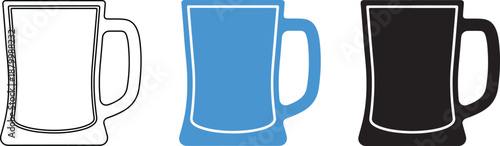 Three Beer Mugs Illustration Set  Blue Black and White Mugs