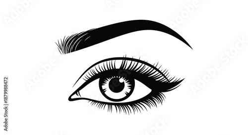 A striking illustration of a human eye with detailed eyelashes and iris presented in a bold black silhouette high quality professional