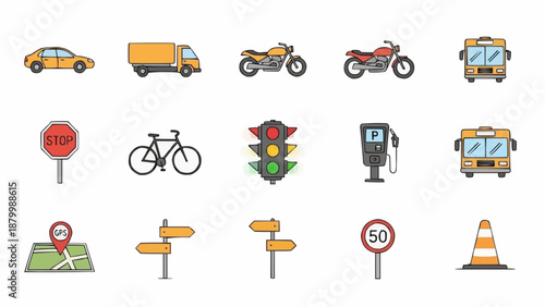 Collection of Transportation Icons and Symbols.