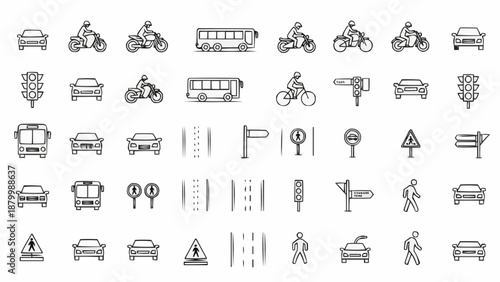 Collection of Transportation Icons and Road Signs.