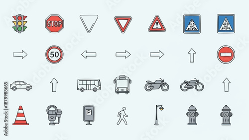 Collection of Traffic and Road Signs Icons.
