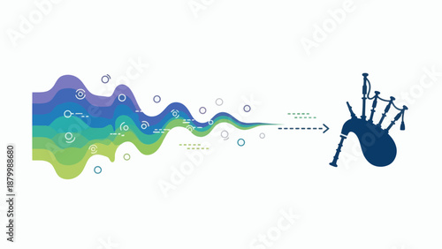 Abstract sound wave leading to bagpipes illustration.