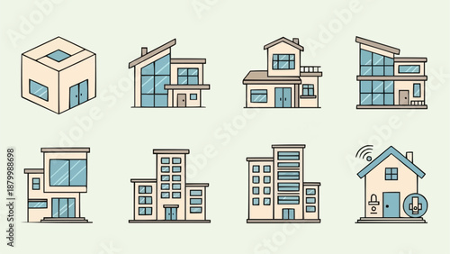 Collection of Modern House and Building Icons.