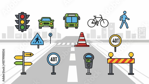 Road Traffic Safety Symbols and Icons Collection.