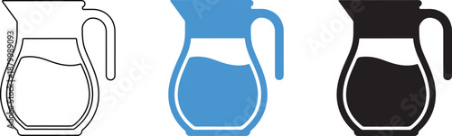 Three Coffee Pitchers in Different Colors Isolated on Transparent Background