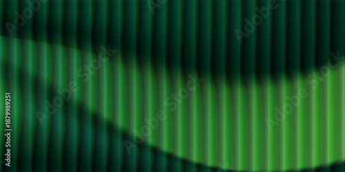Dark green neon gradient ribbed glass. Vector ribbed glass texture background. Mesh gradient. acrylic ribbed bath surface. Reeded glass background semitransparent overlay. Bath wall window