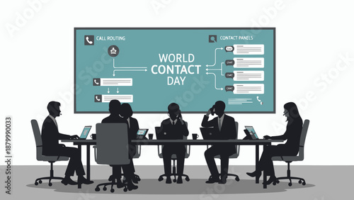 Business Meeting Celebrating World Contact Day with Technology.