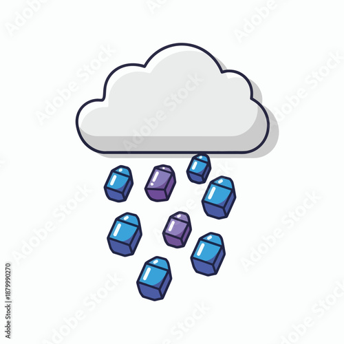 Cartoon cloud raining colorful pills.