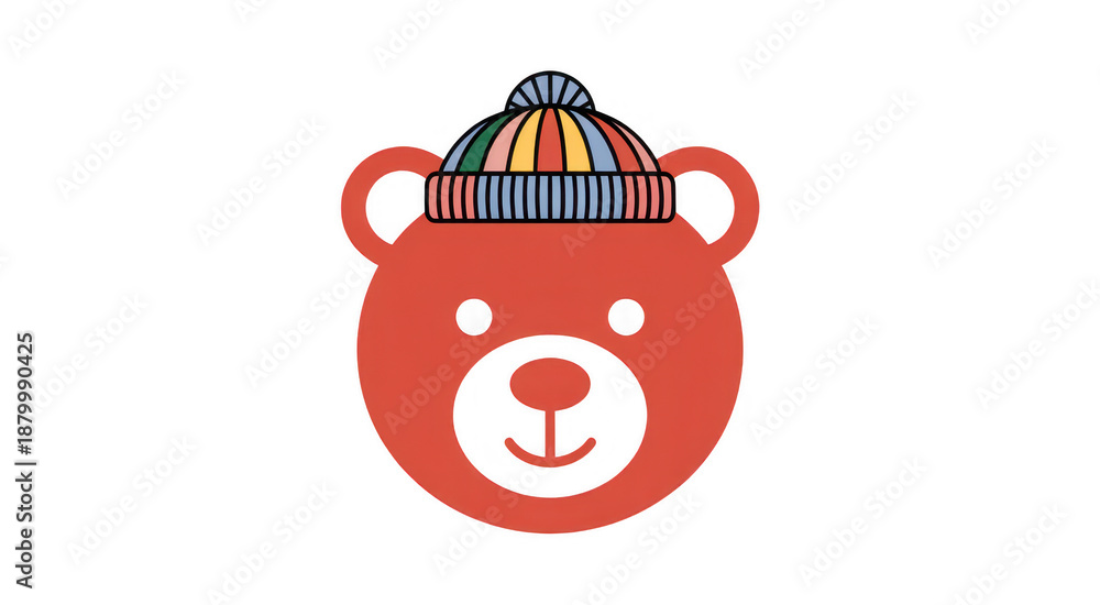 Obraz premium Red bear face with colorful striped hat colorful hat isolated on a transparent background
