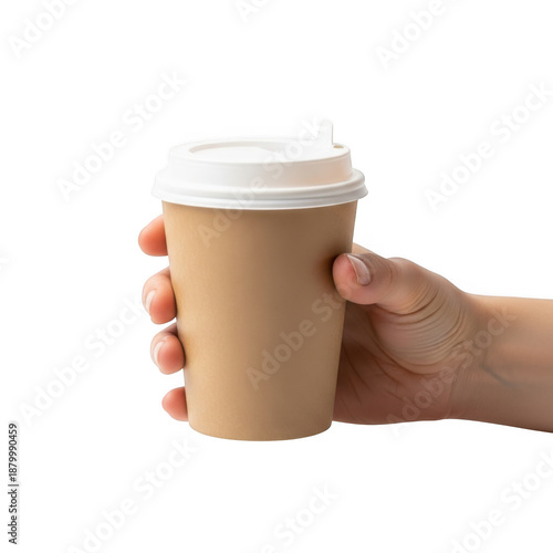 Hand holding coffee cup isolated on transparent background