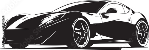 Sleek Black and White Sports Car Vector Illustration