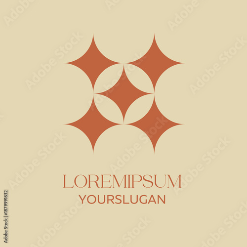A symmetrical logo design featuring multiple four-pointed stars (sparkles) arranged in a cross pattern. Ideal for high-end jewelry, luxury hotels, or premium services.