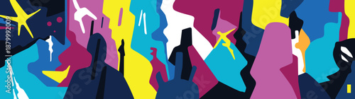   Group of people abstract futuristic silhouettes vector illustration