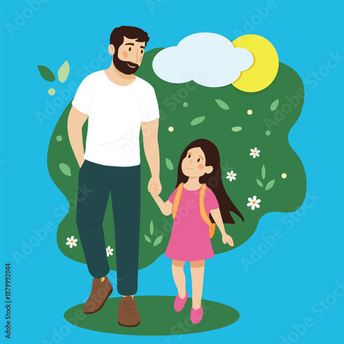 Father and Daughter Walking Illustration