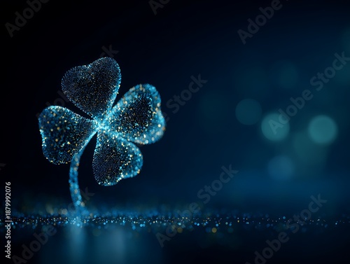 A digital rendering of a glowing four leaf clover symbolizing luck