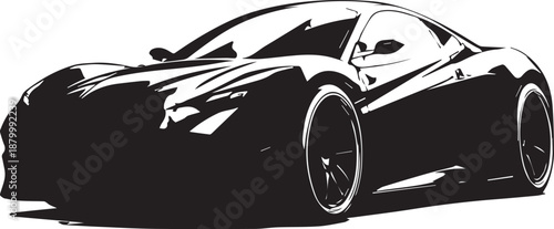 Sleek Black and White Sports Car Vector Illustration
