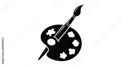 A striking black and white image showcases a painter s palette with a brush creating an artistic composition a dark silhouette