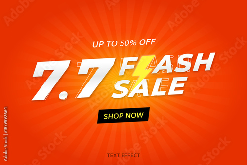 Sale 7.7 flash sale shopping day orange background vector.
