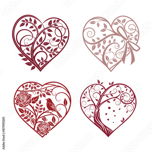 Valentine Heart Papercut Laser Cut Stencil Set on White Background