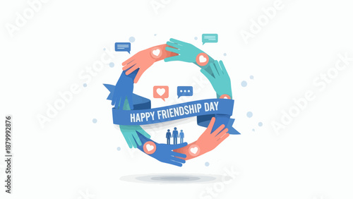 Happy Friendship Day Circle of Hands Social Media Icons.