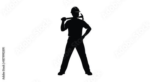 A striking depiction of a construction worker carrying an axe over the shoulder presented in a bold silhouette high quality professional