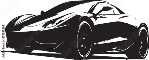 Sleek Black and White Sports Car Vector Illustration