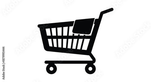 A stark black depiction of a shopping cart showcasing its simple form and essential design as a prominent silhouette high quality