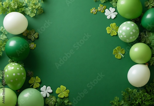 A festive st patrick s day arrangement with balloons and clover decorations