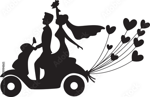 Vector illustration of a child enjoying a fun ride on a vintage bicycle, motor scooter, and car silhouette for sport and travel transportation