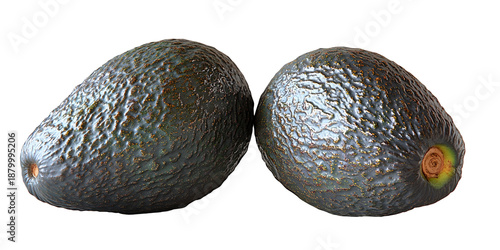 Two avocados with small spot on transparent background
