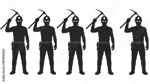 Police Officers in Black Uniforms Holding Batons Isolated on White Background