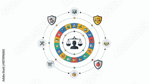 Legal System and Justice Concept with Icons.