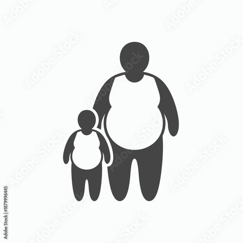 Obese Adult and Child Silhouette Icon Representing Health Concerns.