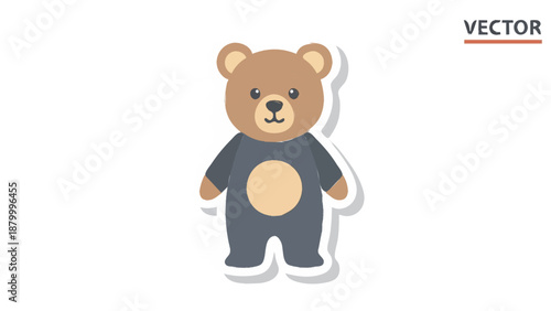 Cute cartoon teddy bear wearing a blue outfit.