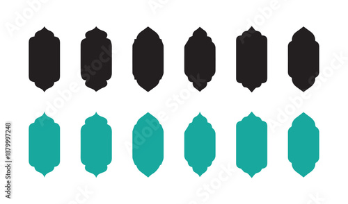 Elegant traditional islamic window shapes in oriental style ramadan design frames set of black silhouette.