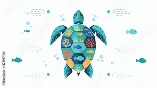 Sea Turtle Infographic with Marine Life Elements.
