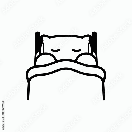 Simple Line Art Icon of a Person Sleeping in Bed.