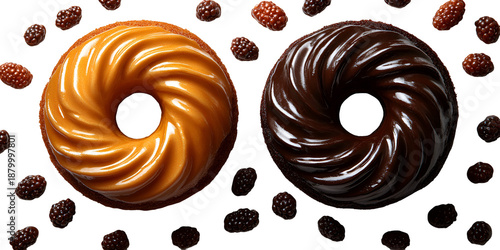 Two different flavored ring cakes on a dark background