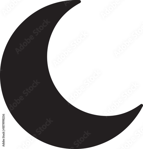 Simple black crescent moon silhouette against white background
